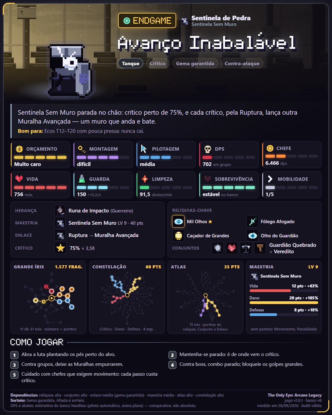 Card da build Avanço Inabalável, de Sentinela de Pedra