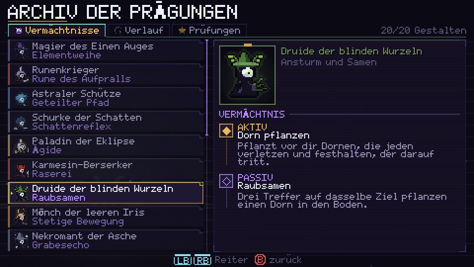 Das Archiv der Prägungen mit dem ausgewählten Vermächtnis des Druiden der blinden Wurzeln