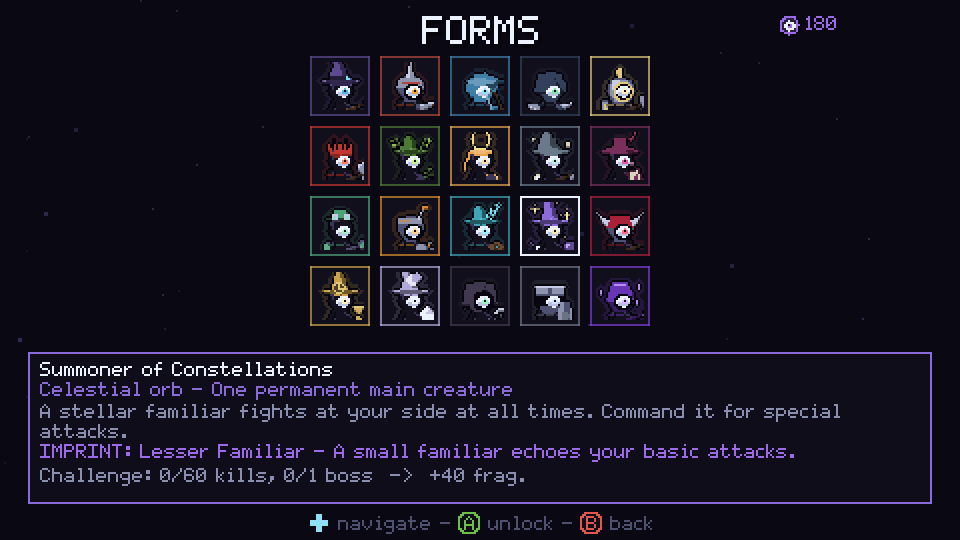 The Gallery of Forms, with portraits of all twenty Forms and the Summoner of Constellations' description