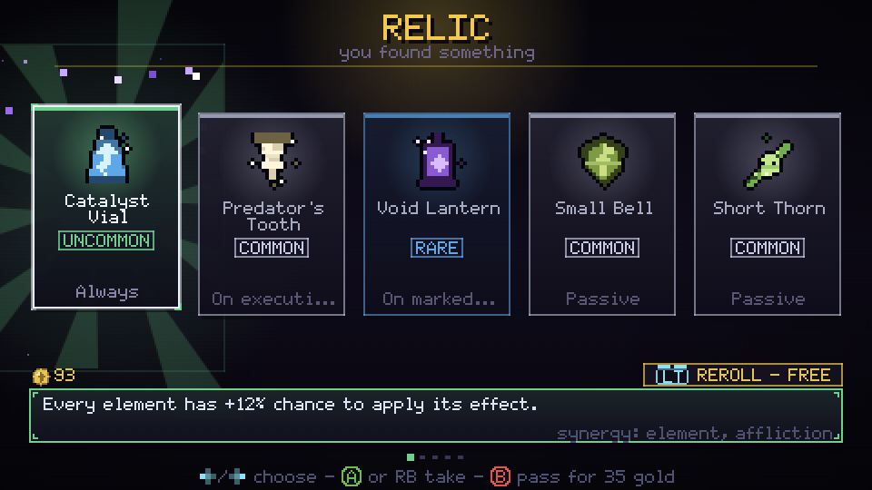 A relic choice with five options of different rarities