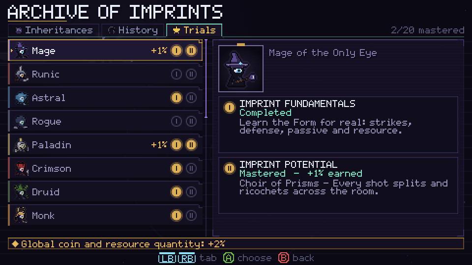 The Trials tab of the Archive of Imprints, with Trial I and Trial II for each Form