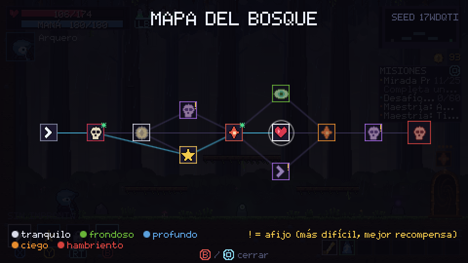 Mapa del Bosque en plena partida, con las salas y los caminos hasta el jefe