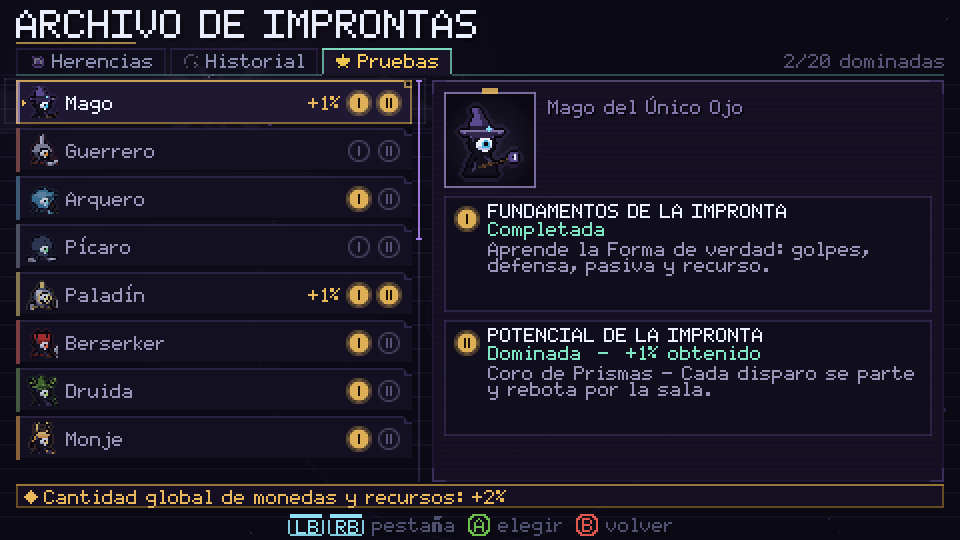 Pestaña Pruebas del Archivo de Improntas, con la Prueba I y la Prueba II de cada Forma