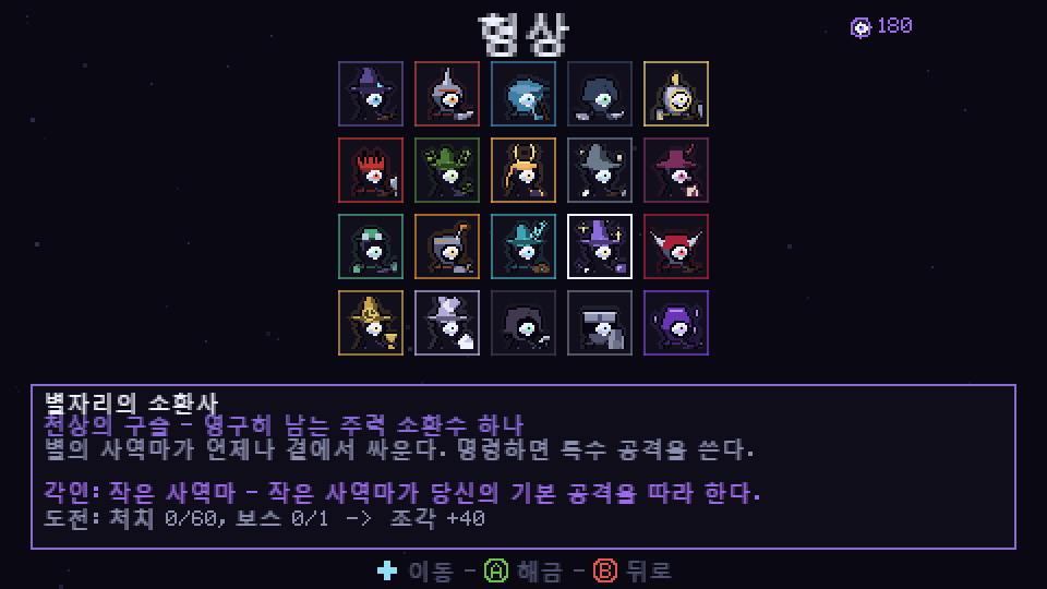 형상의 화랑, 스무 형상의 초상화와 별자리의 소환사 설명