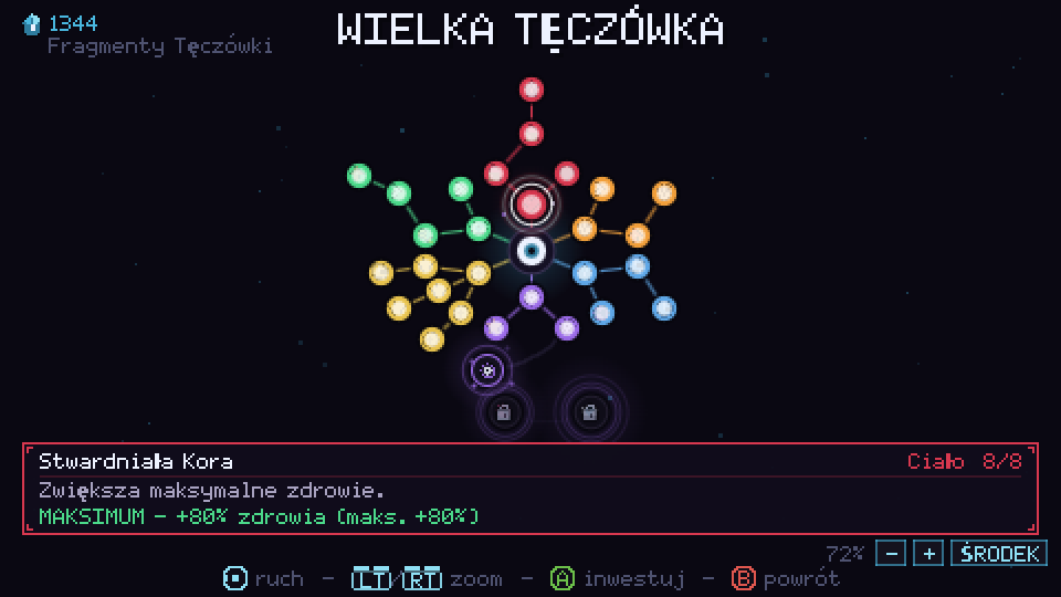 Ekran Wielkiej Tęczówki z węzłami ulepszeń wokół centralnego oka