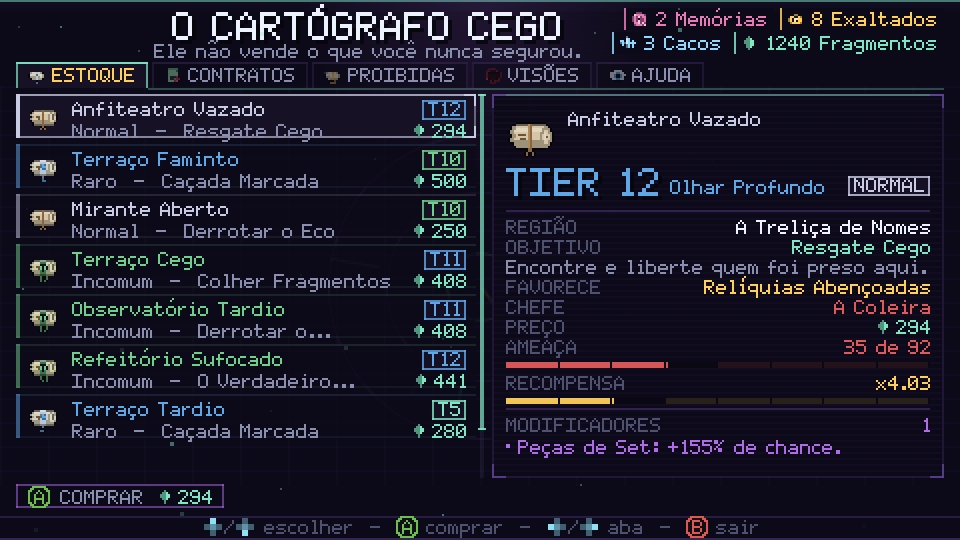 Mesa do Cartógrafo Cego, com Ecos à venda, Tier, objetivo, chefe e Ameaça