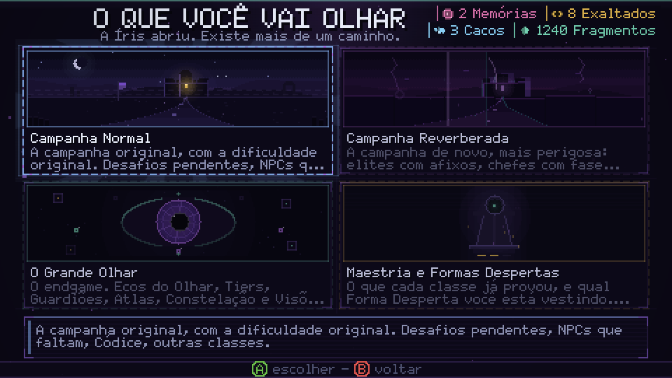 Tela dos quatro caminhos: Campanha, Campanha Reverberada, O Grande Olhar e Maestrias
