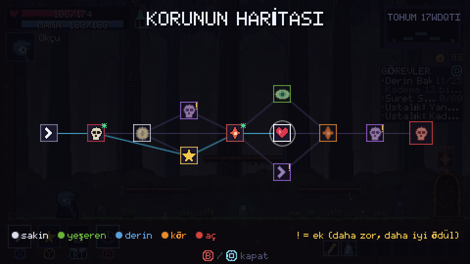 Bir deneme sırasında Korunun Haritası; patrona giden odalar ve yollar