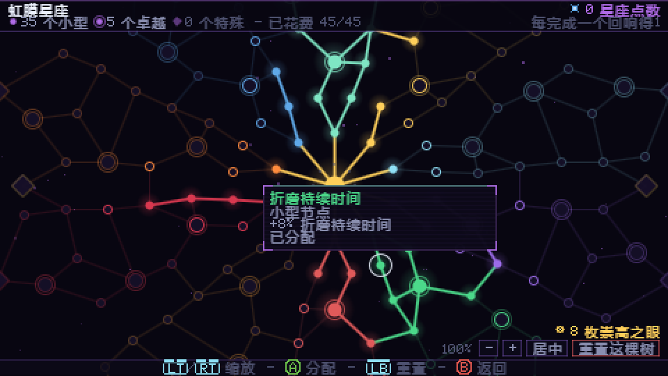 虹膜星座界面，多种颜色的路径被点亮